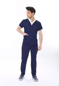 SORUMLU LACİVERT HEMŞİRE FORMASI LİKRALI SCRUBS TAKIM (PATRIOT BLUE) XXS - ARMASIZ
