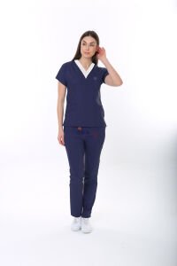 SORUMLU LACİVERT HEMŞİRE FORMASI LİKRALI SCRUBS TAKIM (PATRIOT BLUE) M - ARMASIZ