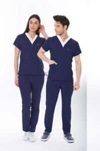 SORUMLU LACİVERT HEMŞİRE FORMASI LİKRALI SCRUBS TAKIM (PATRIOT BLUE) XXL - ARMASIZ