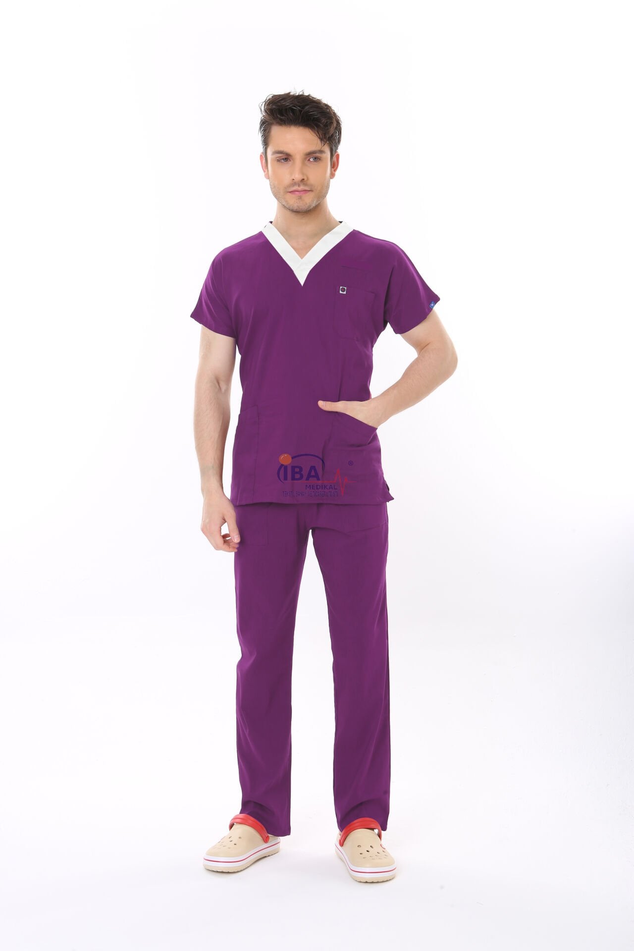 SORUMLU MOR EBE FORMASI LİKRALI SCRUBS TAKIM (BYZANTIUM) 3XL - ARMASIZ