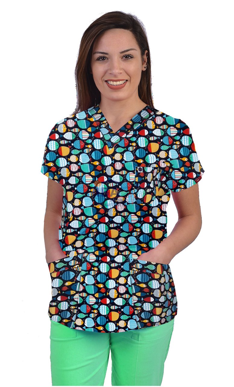 Balıklar Terikoton Desenli Üst 3XL