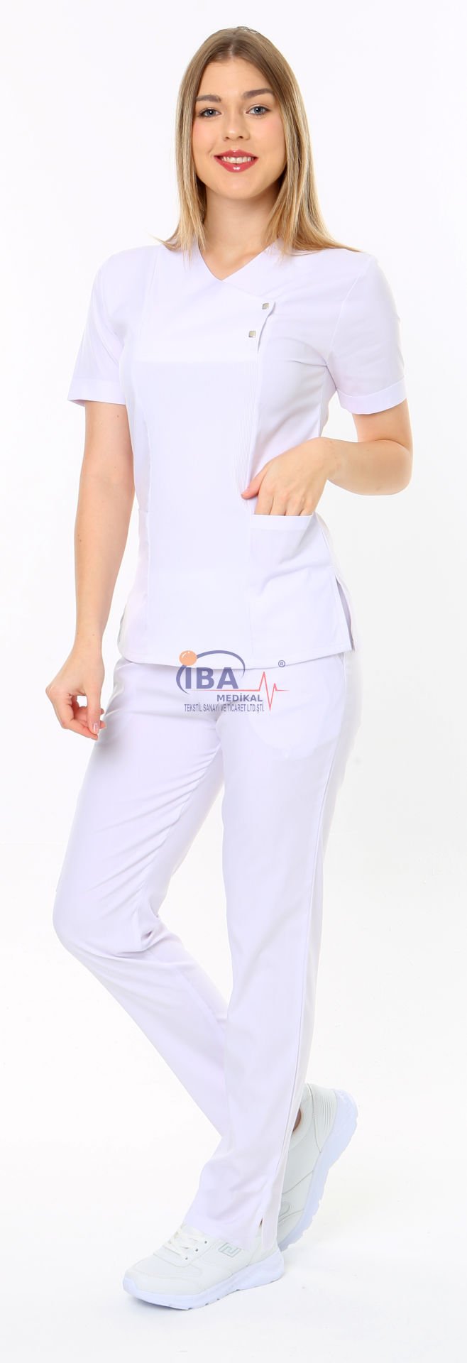 İ-Modern Çıtçıtlı Likralı Takım (Ribanalı) Beyaz - XS