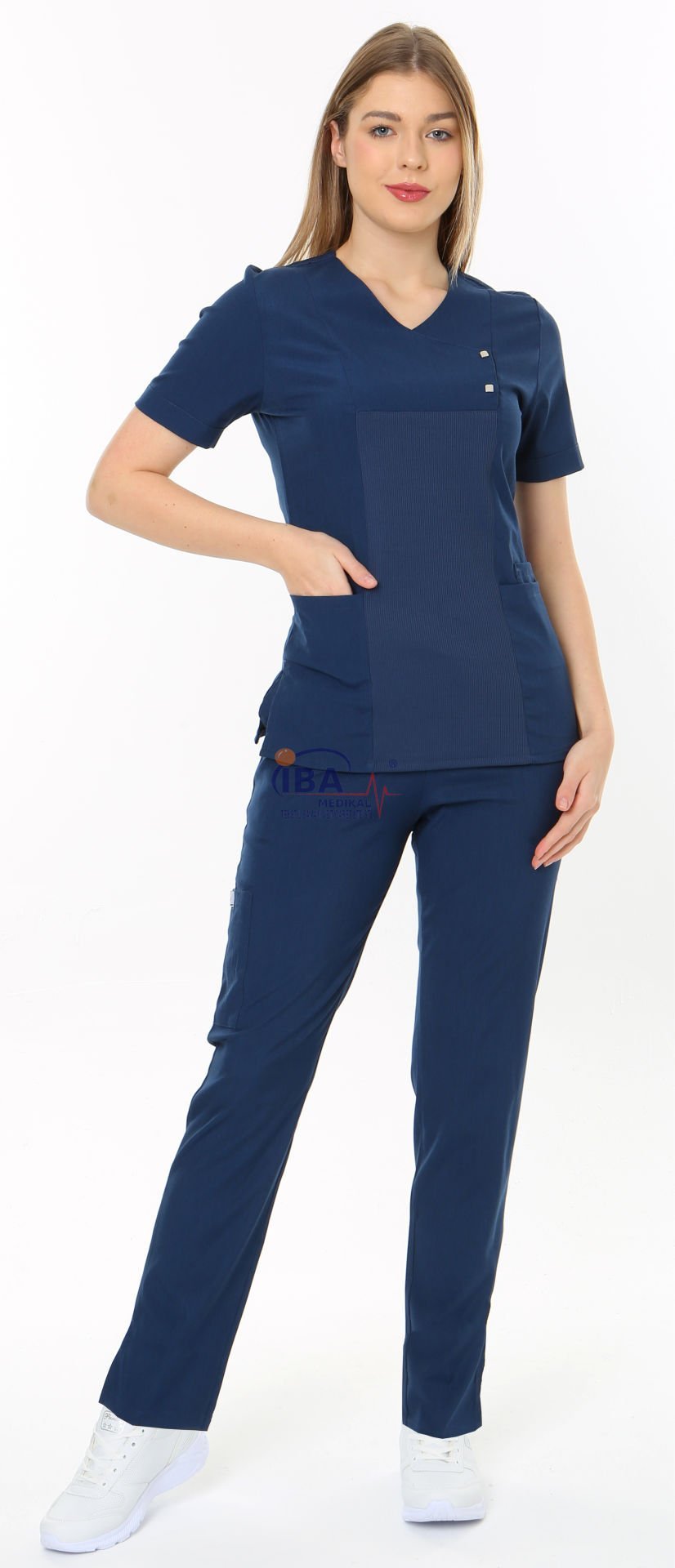 İ-Modern Çıtçıtlı Likralı Takım (Ribanalı) Açık Lacivert - XL