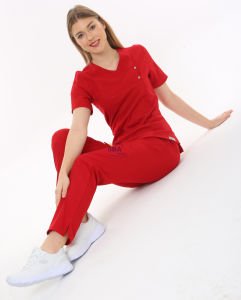 İ-Modern Çıtçıtlı Likralı Takım (Ribanalı) Kırmızı - L